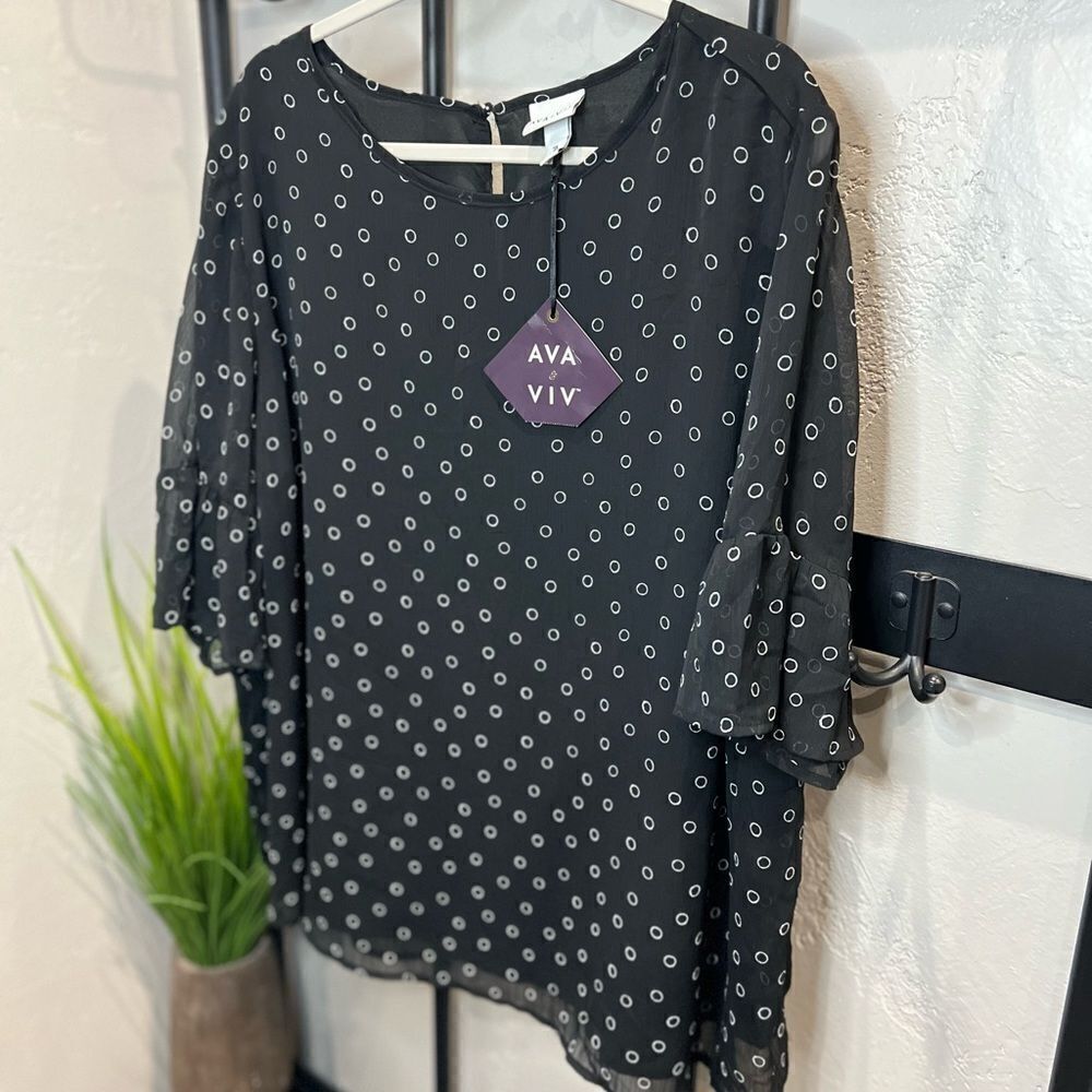 Ava & Viv bell sleeve blouse sheer black size 3X - Picture 6 of 12